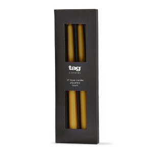tag Color Studio 12" Traditional Taper Unscented Smokeless Paraffin Wax Candle Ochre Yellow Set of 4 Burn Time 8 hrs. - 1 of 3
