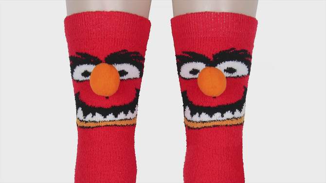 Disney The Muppets Socks Animal 3D Nose Adult Chenille Fuzzy Plush Crew Socks Red, 2 of 7, play video