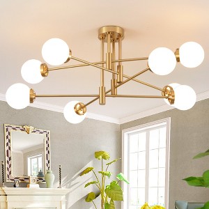 POWLIG 8 - Light Sputnik Modern Linear Chandelier With Milky White Glass Shade - 1 of 4