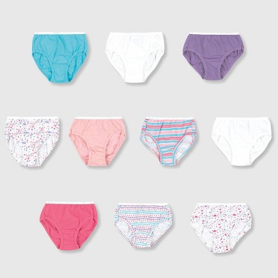 Girls Underwear Briefs 10 Pack 100% Cotton Hanes Preshrunk No Ride