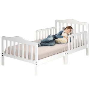 Costway Kids Toddler Wood Bed Bedroom Furniture w/ Guardrails Black/Brown/Grey/White - 1 of 4