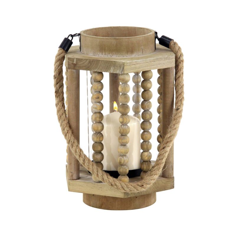 11&#34; x 8&#34; Rustic Wood/Glass Candle Holder with Rope Handle Beige - Olivia &#38; May, 1 of 7