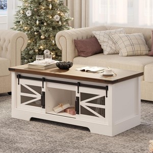Coucheta Farmhouse Lift-Top Coffee Table with Hidden Storage, 150lb Capacity & Easy Assembly, Engineered Wood - 1 of 4