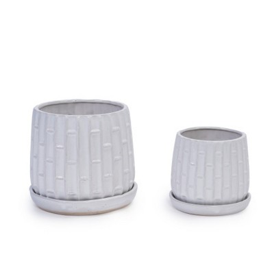 Syemin Planters Set of 2 Ceramic Flowerpot, Indoor and Outdoor Modern Decorative Round Planter for Patio, Garden, White, 7.87"*7.87"*7.09"