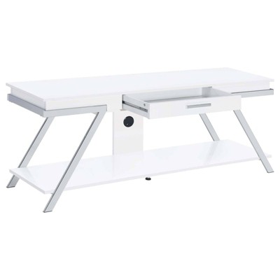 Coaster 60" Marcia Modern Wood with a Drawer TV Stand for TVs up to 65" White High Gloss/Chrome