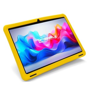 LINSAY 10.1"Octa Core 128GB Storage Android 15 Tablet with Yellow Kids Defender Case - 1 of 4