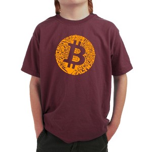 LA Pop Art Boy's Word Art T-shirt - Bitcoin Maroon X Large - 1 of 4