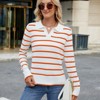 Garvee Women's Polo Sweater Striped Collared Lightweight Long Sleeve V Neck Pullover Fall Sweater Tops - 2 of 4