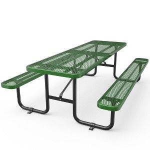 COWLOWN Green 96" Rectangular Picnic Table with Expanded Metal Top Stable, Perfect for Picnics and Events - 1 of 4