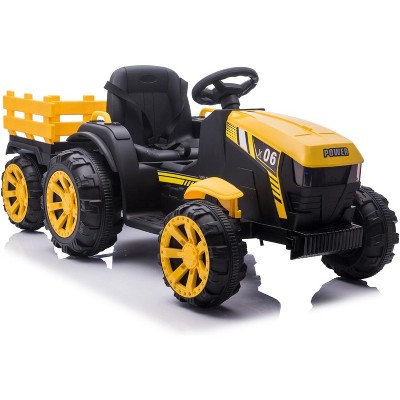 12V Kids Ride-On Tractor with Detachable Trailer, Remote Control, LED Lights, Battery Powered Farm Vehicle Toy Car Gift for Boys and Girls