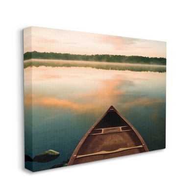 Canoe on Lake Warm Sunrise Canvas Wall Art