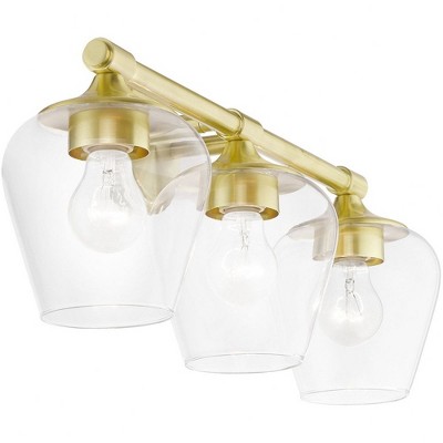 Satin Brass and Clear Glass 3-Light Vanity Sconce
