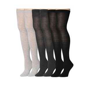 Isadora Paccini Womens 3 Pairs Contrasting Neutrals Cream Shades of Grey and Bold Black Colors Patterns Over The Knee High Socks - 1 of 4