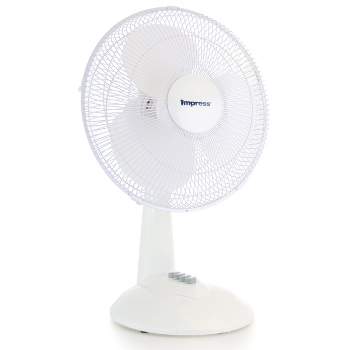 Impress 12 Inch Oscillating Wired Plug-In Table Fan in White