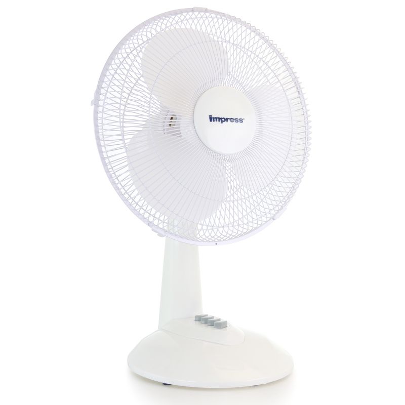 Impress 12 Inch Oscillating Wired Plug-In Table Fan in White, 1 of 5