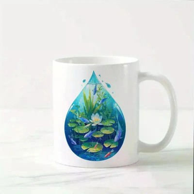 1pc Ceramic Water Droplet Tumbler with Dreamy Pond Design, Artistic Nature-Inspired Imaginative Mug, Unique