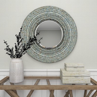 Coastal Charm Full-Length Oval Wood & Shell Wall Mirror