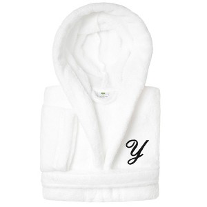 Personalized Linum Kids 100% Polyester SUPER PLUSH Double Brushed Hooded Bathrobe in Black Script Font - 1 of 3