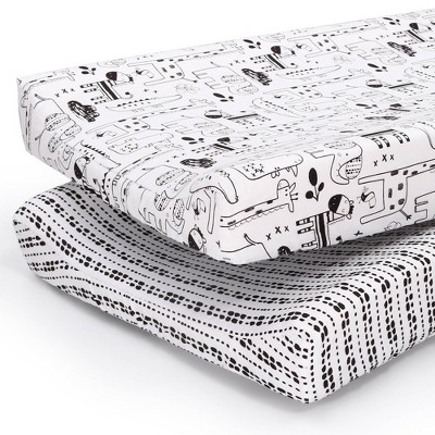 The Peanutshell Changing Pad Covers - Black and White Animal/Geometric Stripe 2pk