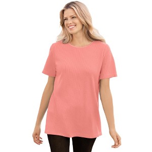 Woman Within Plus Size Waffle Thermal Satin Trim Tee - 1 of 4