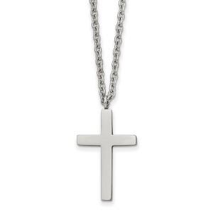 Black Bow Jewelry Stainless Steel Polished 16 x 25mm Cross Necklace, 18 Inch - 1 of 4