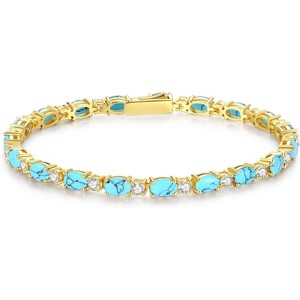 14K Gold Plated Birthstone Tennis Bracelet, 4mm Sterling Silver 7 Inch Gold Tone Jewelry, Birthday Gift for Women - 1 of 4