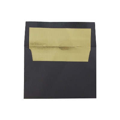 JAM Paper A6 Foil Lined Invitation Envelopes 4.75 x 6.5 Black Linen with Gold Foil 25/Pack (3243678)