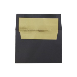 JAM Paper A6 Foil Lined Invitation Envelopes 4.75 x 6.5 Black Linen with Gold Foil 25/Pack (3243678) - 1 of 2