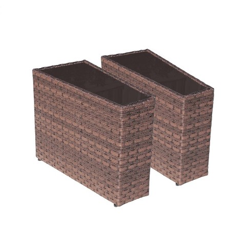 Sunsitt Outdoor Steel Wicker Glass Side Table Brown - image 1 of 4