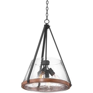 Franklin Iron Works Dana 19 1/2" Farmhouse Rustic Pendant Chandelier Ceiling Light Fixture Dining Room Over Table Hanging 4-Light Black Wood Finish - 1 of 4