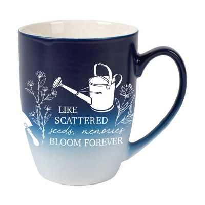 Elanze Designs Like Scattered Seeds Memories Bloom Forever Two Toned Ombre Matte Navy Blue and White 12 ounce Ceramic Stoneware Coffee Cup Mug