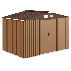 9' x 6' Outdoor Storage Shed, Garden Tool Metal Shed with Foundation Kit, Double Lockable Door, Air Vents and Sloping Roof, for Backyard, Patio, Lawn - 1 of 4