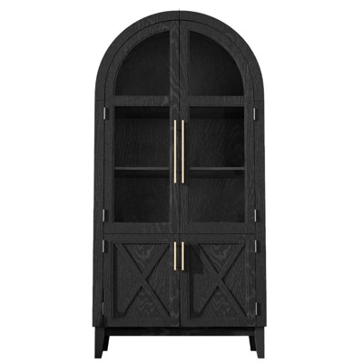 Infurnic Decorative Storage Cabinets,Tall Arched Cabinet with Adjustable Shelves, Modern Bookcase for Living Room Dining Room, Black, 36"*17.5"*74.3"