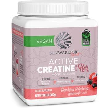Active Creatine for HER, Monohydrate Powder Micronized PreWorkout Recovery Supplement for Women, Sunwarrior, Raspberry Lemonade Flavor, 50 Servings