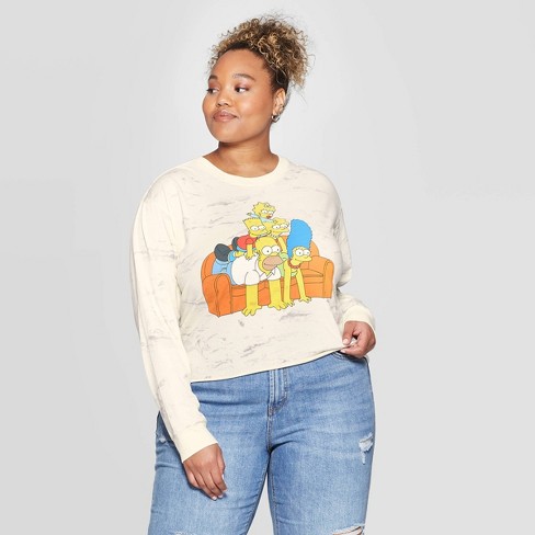Women S Simpsons Couch Stack Plus Size Long Sleeve Cropped T Shirt