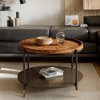 Hommoo Solid Wood Round Coffee Table – Metal Frame Mid-Century Tea Table - 3 of 4