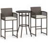 Costway 3 Piece Wicker Patio Bar Set with 2 Seat Cushions Glass Tabletop for Backyard - 2 of 2