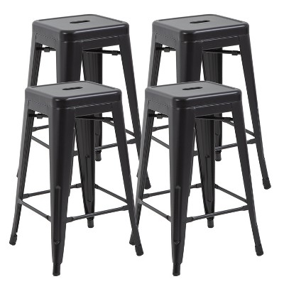 BestMassage Set of 4 Stackable Metal Bar Stools 30 Inch Counter Barstool Height Backless, Red