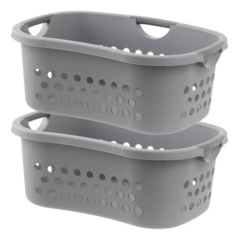 IRIS USA 2Pack Large Plastic Clothes with Hip Grip Laundry Basket, Gray