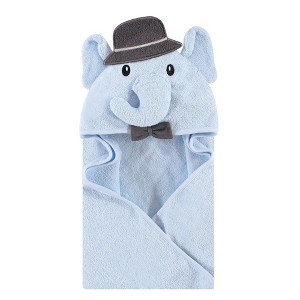 Hudson Baby Infant Boy Cotton Animal Face Hooded Towel, Blue Charcoal Elephant, One Size - 1 of 1