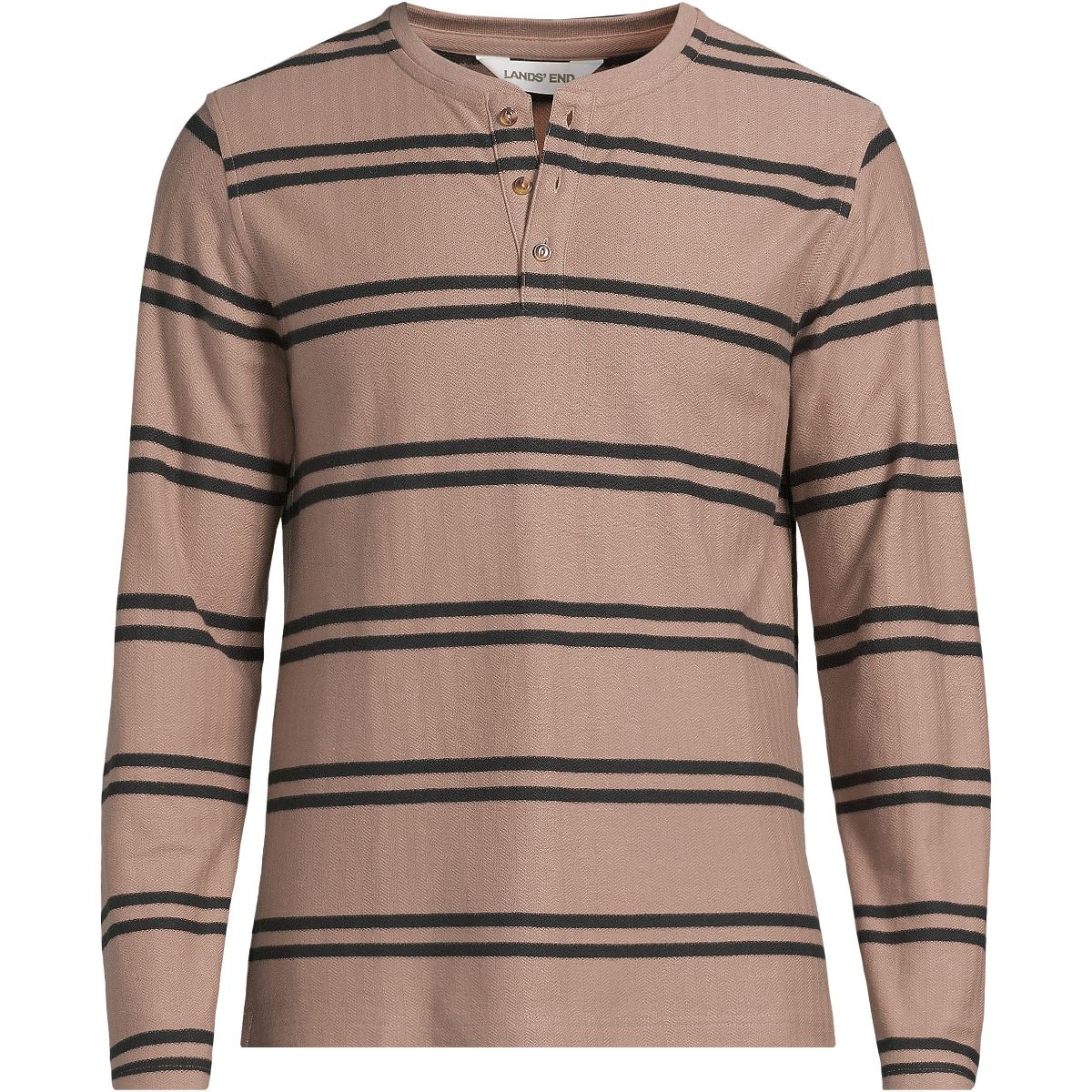 Lands' End Men's Long Sleeve Textured Herringbone Henley - thumbnail 7
