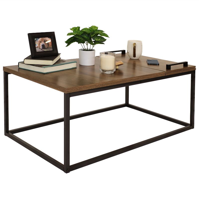 Sunnydaze Industrial-Style Coffee Table with Removable Serving Tray - MDP Construction with Powder-Coated Steel Frame - Brown, 4 of 16