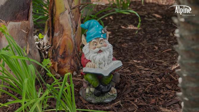 14&#34; Polyresin Gnome Reading Book Statue - Alpine Corporation, 2 of 6, play video