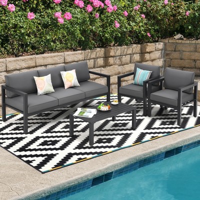 Costway 4-Piece Outdoor Patio Furniture Set Sectional Sofa Set Coffee Table