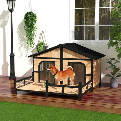 Large Natural Wood Cabin Style Dog House with Porch