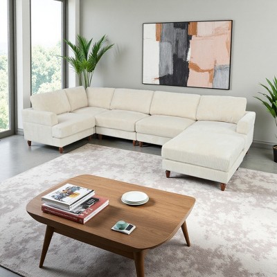 6-Piece Corduroy Modular Sectional Sofa with Ottoman
