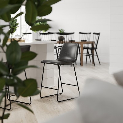 Merrick Lane Dark Gray Faux Leather Counter Stools, Set of 2