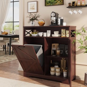 Tilt Out Trash Can Cabinet for 13 * 1 Gallon Trash Can, Dog Proof Garbage Can - 1 of 4