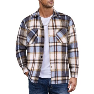 COOFANDY Men's Flannel Shirts Casual Button Down Plaid Shirt Jacket Long Sleeve Fleece Shacket with Pockets - 1 of 4