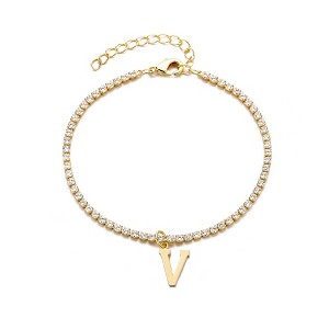 Adornia 14k Gold Plated Tennis Bracelet with Initial Charm - 1 of 2